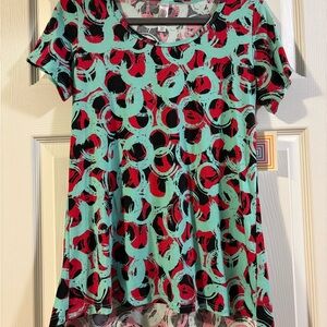 LuLaRoe Red and Black Patterned Short Sleeve Top